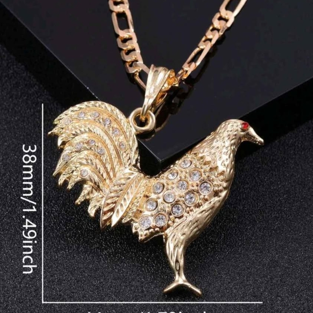 Gold Rooster Pendant Necklace with Sparkling Accents